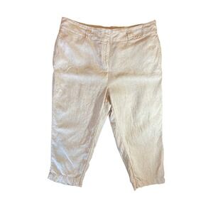 Chicos 100% Linen Pants Cropped Size 18W Elastic back Fly front